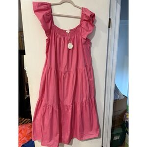 Chic Pink Midi Dress with Ruffle Accents